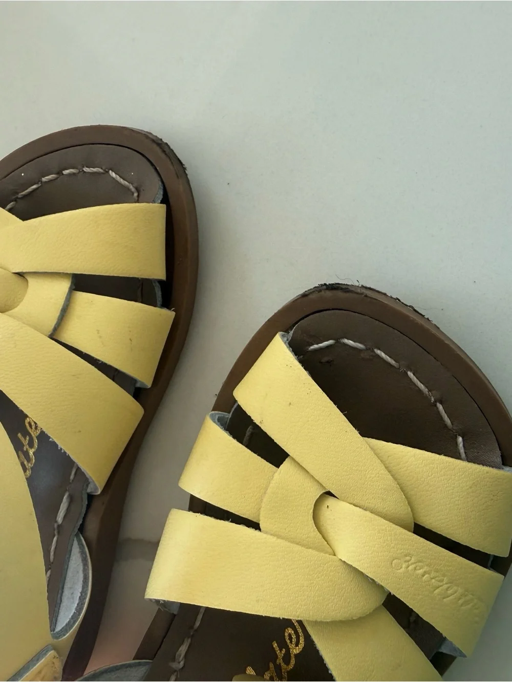 Salt Water Sandals by Hoy Pale Yellow Kids Leather Sandals